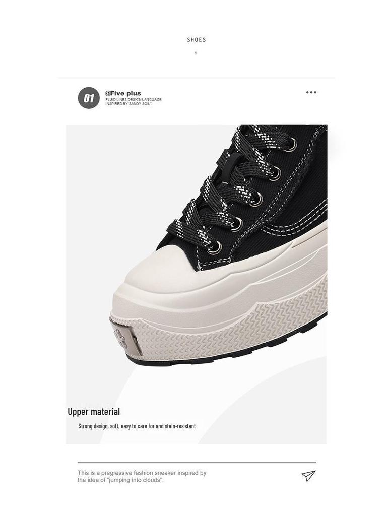 Trendy 2025 Spring/Autumn Retro Black Thick-Soled Breathable Canvas Shoes