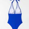 Sexy V Neck Halter Lace Up Pleated Slim Waist Bikini Swimsuit For Beach