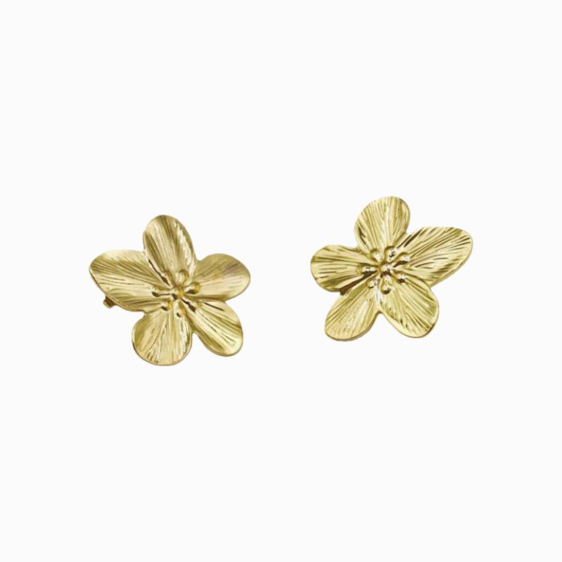 European and American ins wind gold titanium steel flower earrings retro simple atmosphere explosive earrings female spot