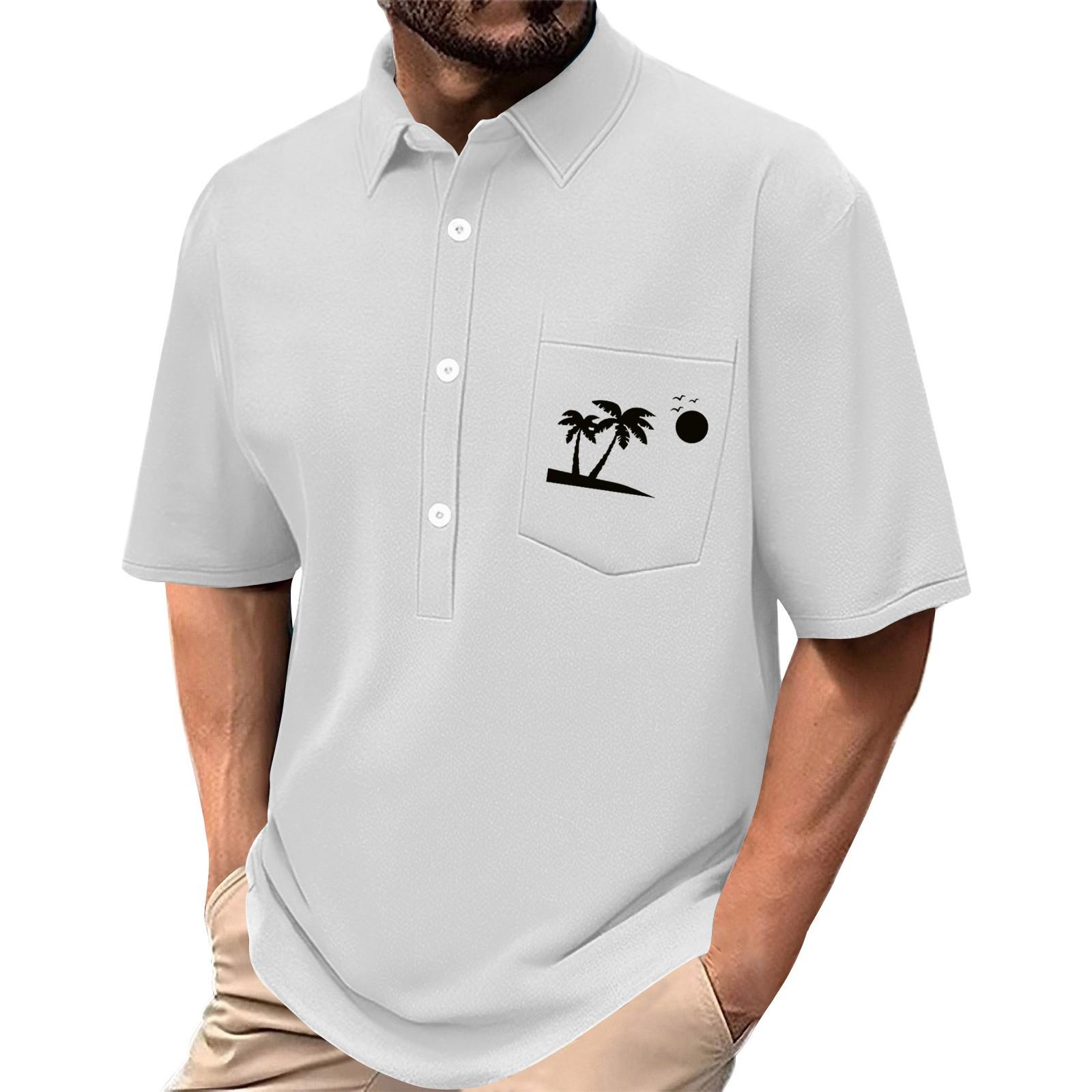 

Мужская летняя однотонная рубашка с принтом, эластичная в четырех направлениях, с лацканами, на пуговицах, с карманом, повседневный спортивный топ с короткими рукавами L