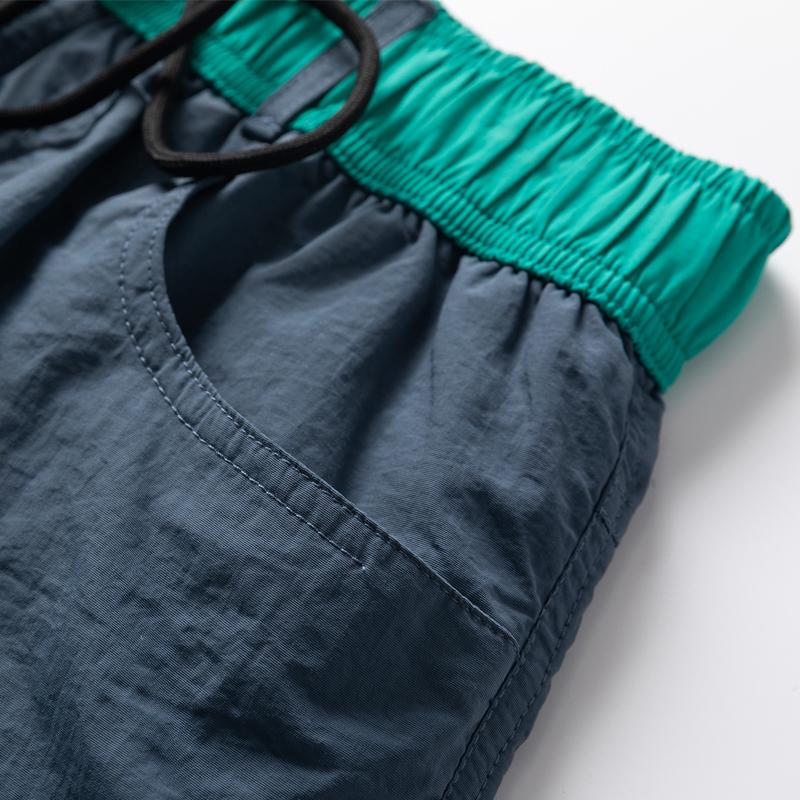 Men's Contrast Waistband Casual Shorts – Elastic Drawstring Nylon Pocket Shorts for Summer Streetwear