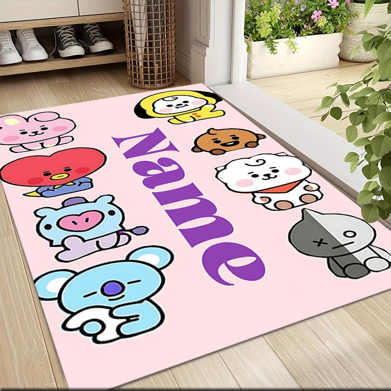 Custom Name BT21 Character Collection Carpet Rug Customizable Soft Washable Anti-Slip Home Living Room Sofa Mats Personalized Rug. 0909139