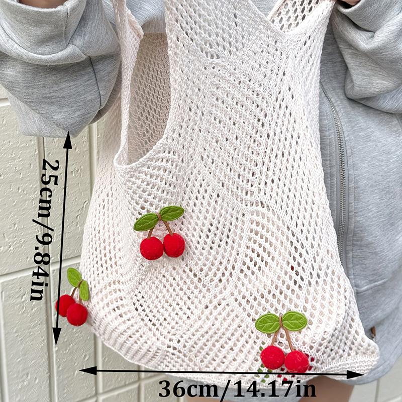 Yogodlns Women Crochet Tote Bag Fashion Knitted Bag Large Capacity Hollow Out Solid Color Woven Shoulder Bag Beach Bag