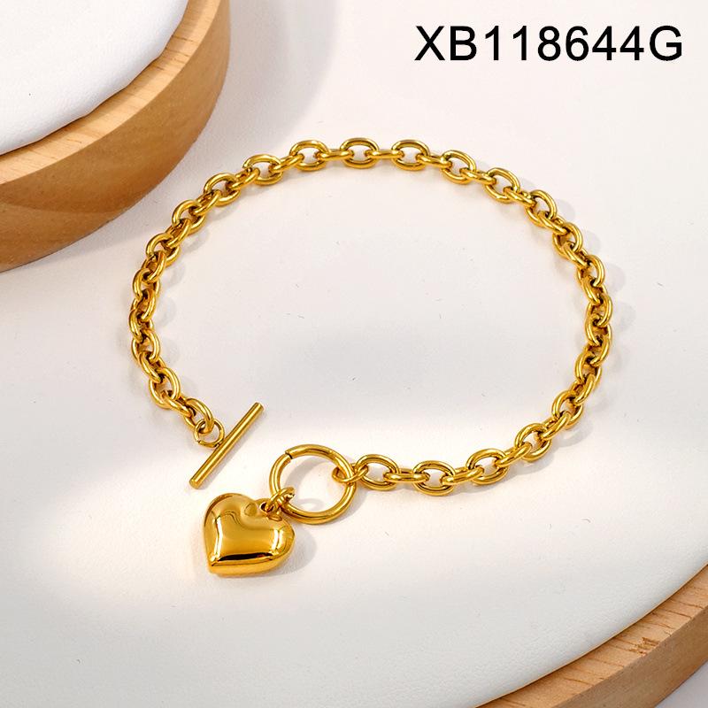 Stainless Steel Heart Pendant Necklace & Bracelet Set - Fashionable Titanium Jewelry