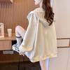 Women's Korean Style Drawstring Hooded Long-sleeved Cardigan for Women Casual Loose Versatile Zipper Jacket for Women