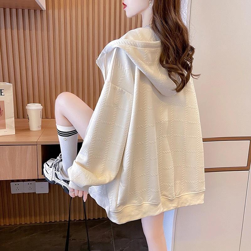 Women's Korean Style Drawstring Hooded Long-sleeved Cardigan for Women Casual Loose Versatile Zipper Jacket for Women