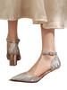 Champagne pointed thick heel single shoes female 2025 new fairy style temperament fashion with skirt hollow high heels