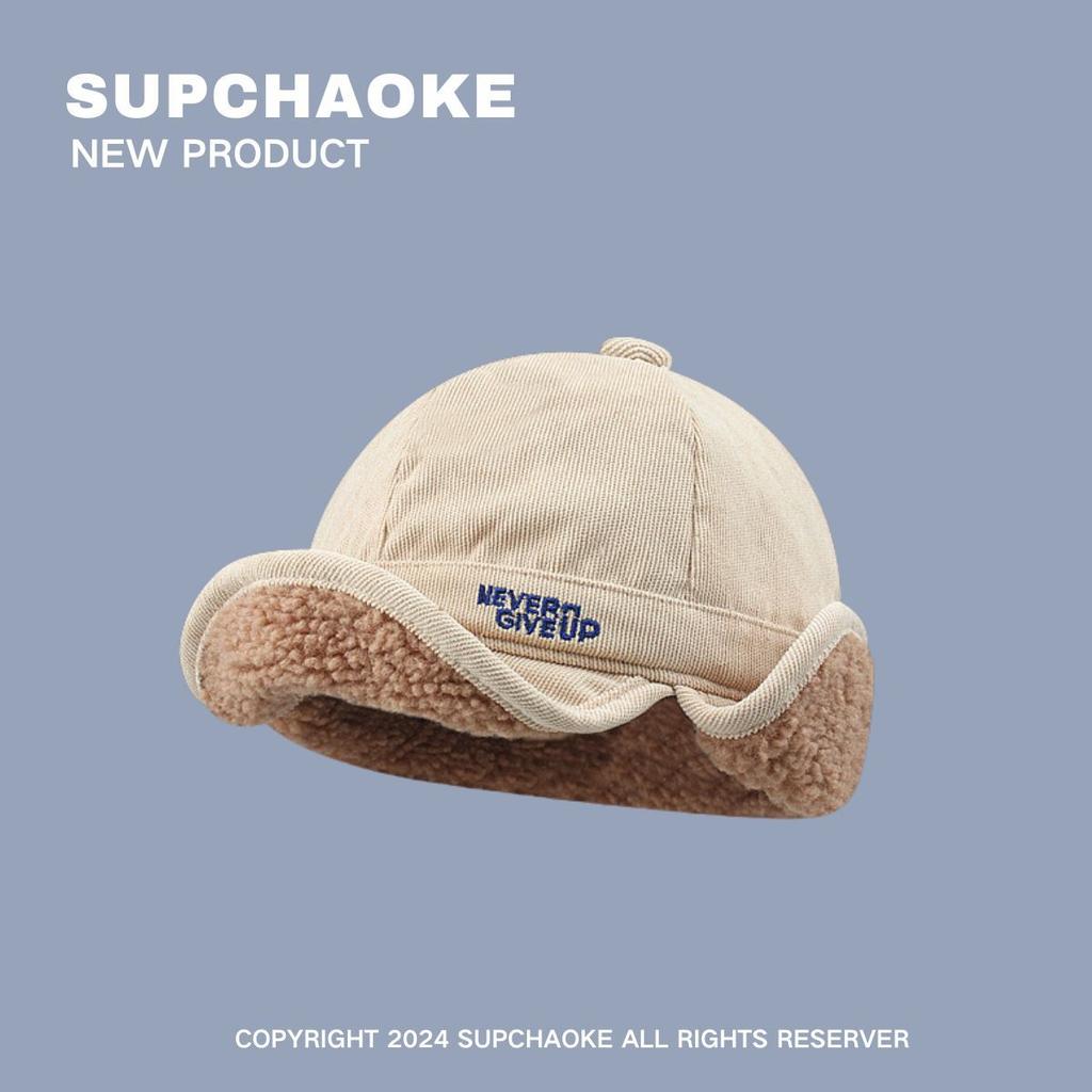 Lamb wool thickened warm duck tongue ear protection hat men and women autumn and winter thickened cycling flight