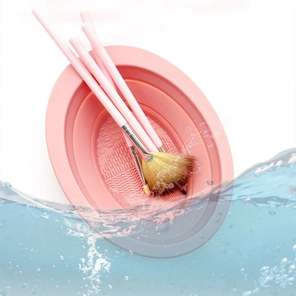 Makeup Brush Puff Cleaning Bowl Silica Gel Foldable Portable Beauty Egg Cleaning Tool For Women