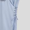 INCERUN Mens Vintage Sleeveless Long Vest V Neck Side Lace Up Casual High Split Tunic Top Robe