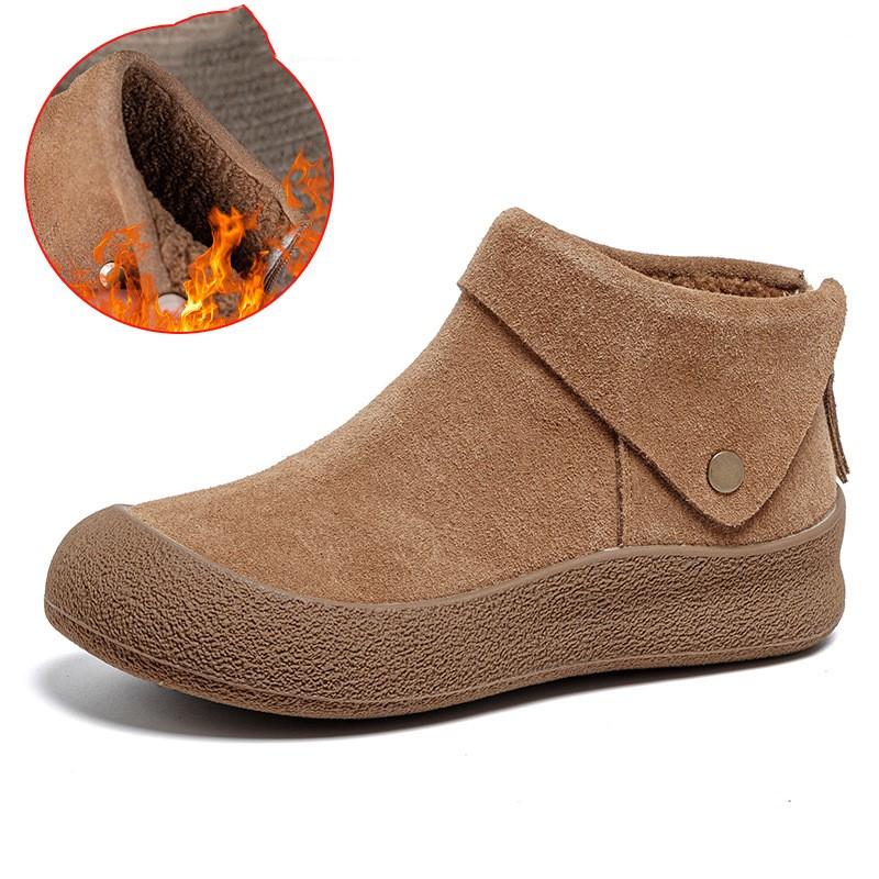 Fashion Women's Ankle Boots Genuine Leather 2025 New Fleece-lined Warm Large Size Non-slip Women's Snow Boots.