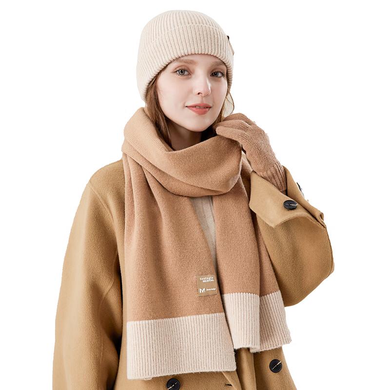 JIUMU Women's Pure Wool Scarf, Hat & Gloves 3-Piece Gift Set