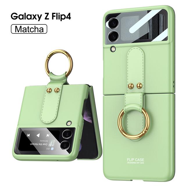 Pre Samsung Galaxy Z Flip 4 3 Puzdro Luxusné ultra-tenká pokožka-Pocitový krúžok Držiak šošovky Fólia odolná proti nárazom Pevný zadný kryt
