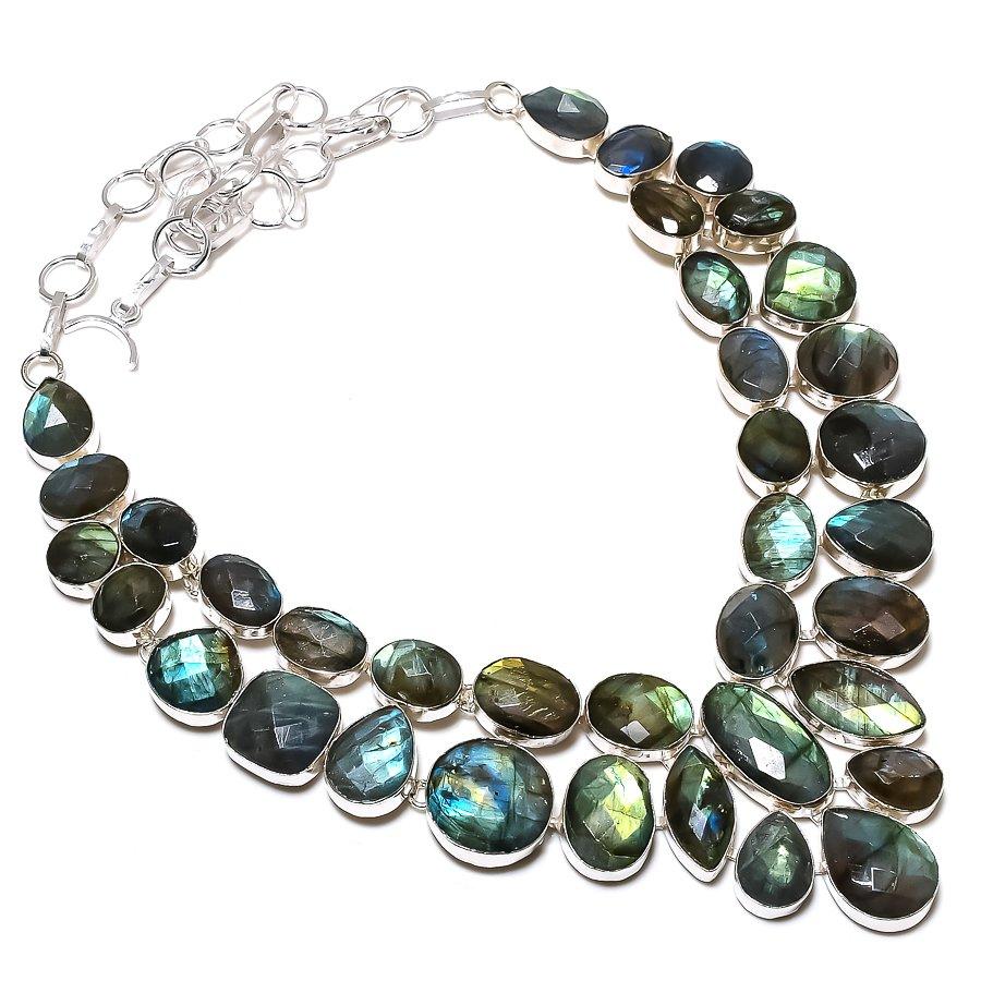 

Ювелирное ожерелье из стерлингового серебра 925 пробы с натуральным лабрадоритом 18 дюймов f4t41