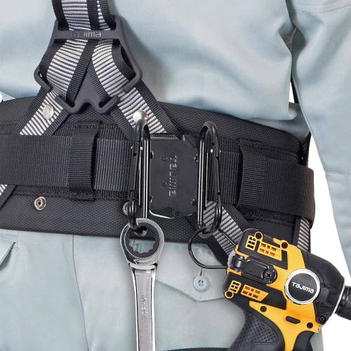 Tajima Safe System Detachable Tool Holder, High-Strength Steel, Small Double Carabiner, SFKHI-CSW. Easy To Attach and Detach. Can Be Attached To Your