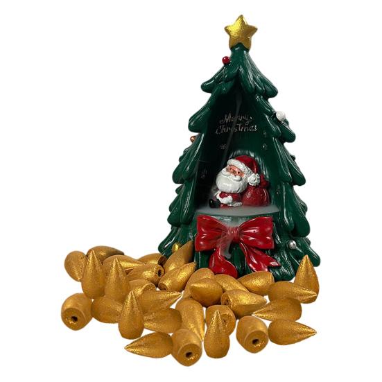 Christmas Tree Backflow Incense Burner Decoration Xmas Tree Santa Claus Resin Incense Holder Home Office Desktop Ornament