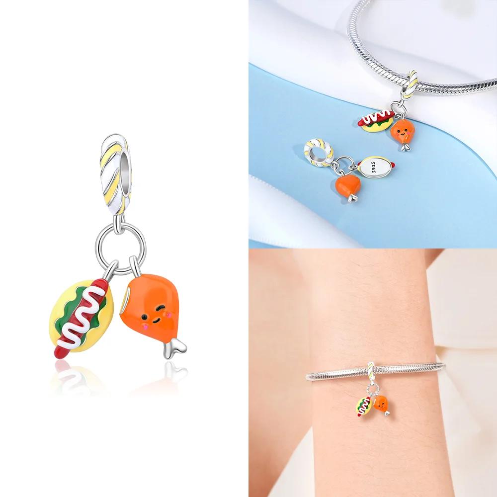 Charms Copper Original French Fries Pizza Wine Bottles Gummy Candies Beads Fit Bracelet Jewelry Women Diy Necklace Gift