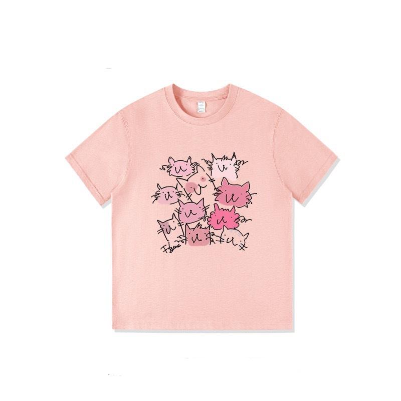 Guochao American pure cotton short-sleeved t-shirt women's new design sense niche loose large size fat mm cartoon top