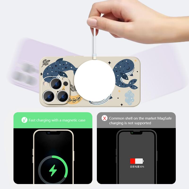 Cartoon Whales Stars Pattern Case For iPhone 17 Pro Max Magnetic For Magsafe Silicone Cover For iPhone 16 Pro Max Funda iPhone 15 14 13 12 11 16E Air