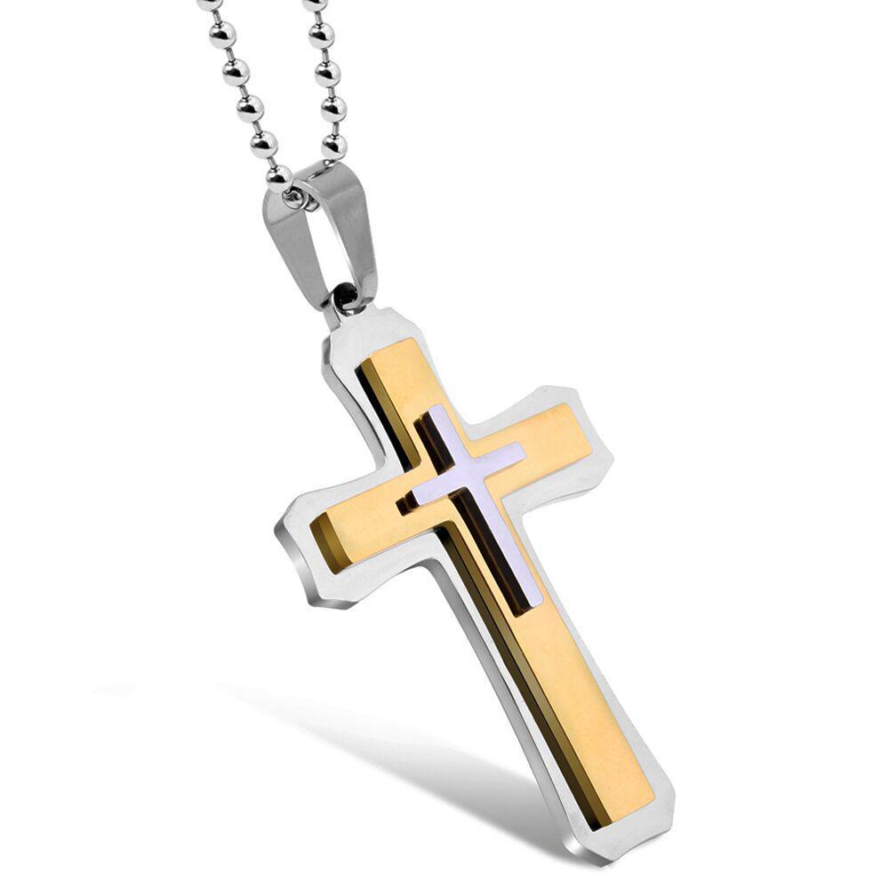 European & American Retro Men's Titanium Steel Cross Pendant Necklace