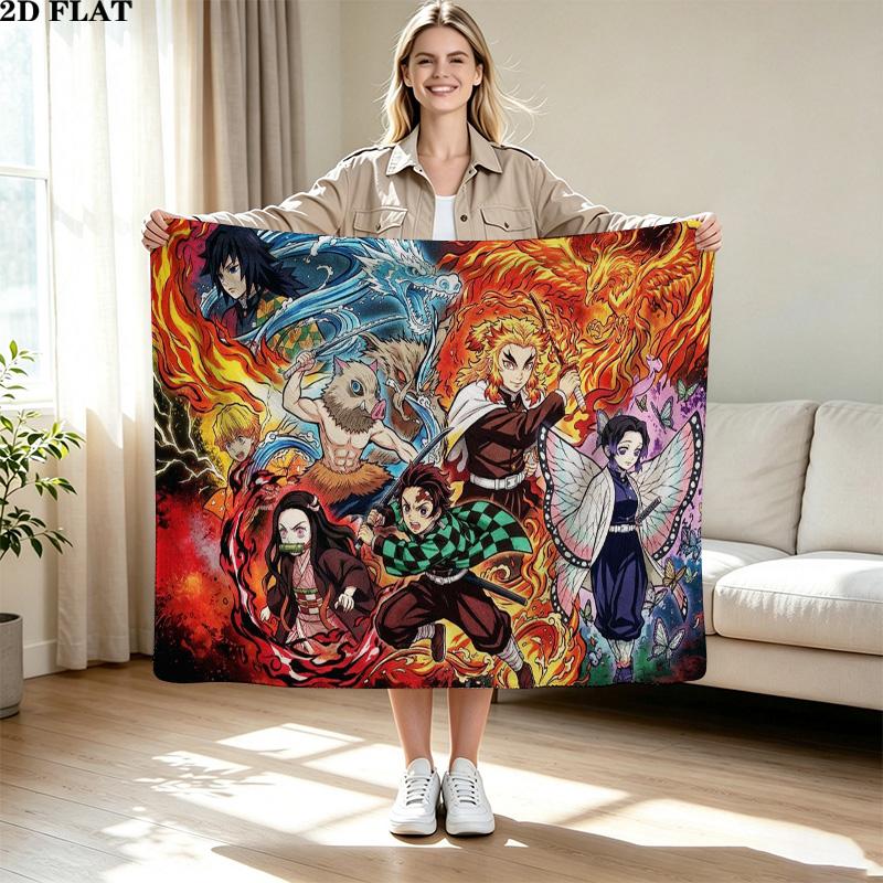 Demon Slayer Anime Print Flannel Blanket High Quality Warm Comfortable Cover for All Seasons Perfect for Gifts Home Decor