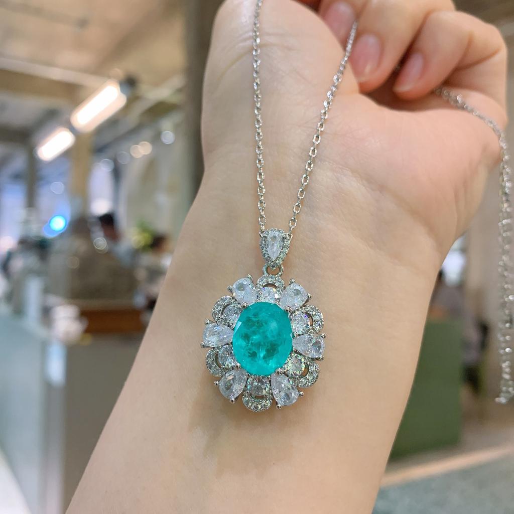 Emerald Banquet Pendant Simulation Paraiba Ring Ladies' Jewelry Set