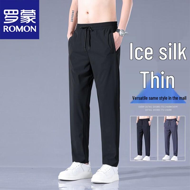 

ROMON Men s Ice Silk Straight-Leg Casual Pants L