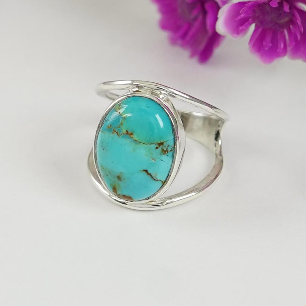 Natural Turquoise Ring, 925 Sterling Silver Handmade Ring, Arizona Turquoise Ring, Oval Gemstone Ring, Anniversary Gift, Double Band Ring