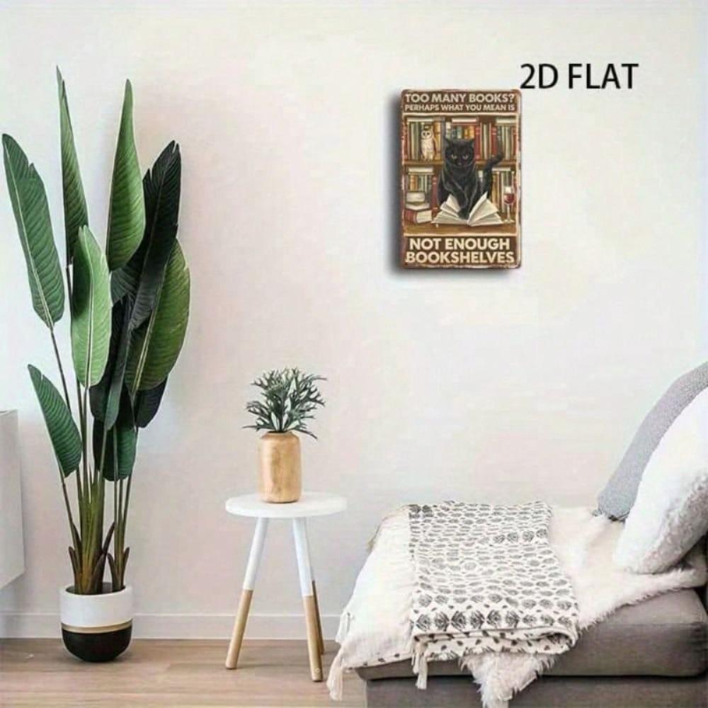 Vintage Metal Sign Black Cat Book Wall Decor Bar Home Office