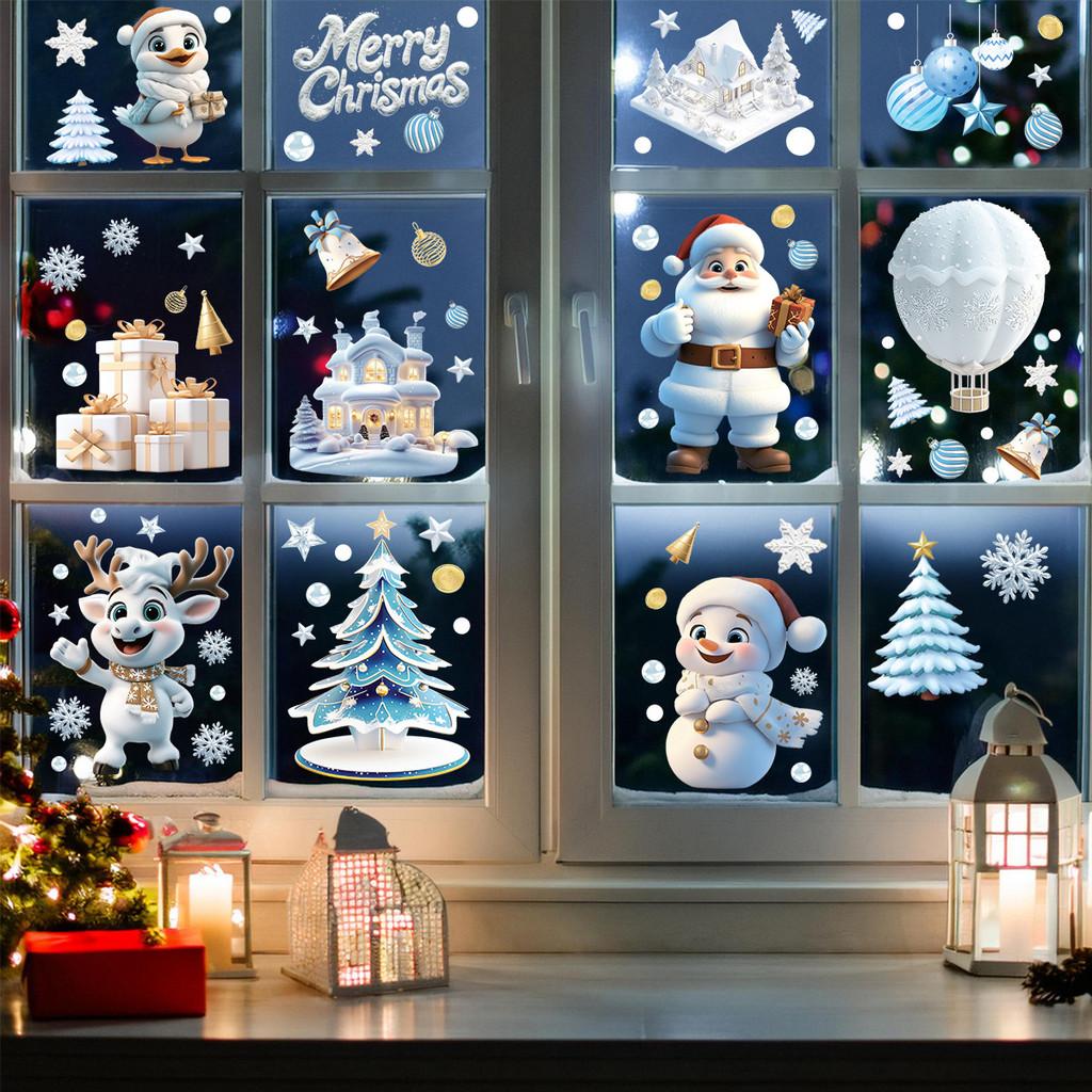 Christmas Snowman Tree Window Art Pvc Static Stickers Set Christmas Decorations