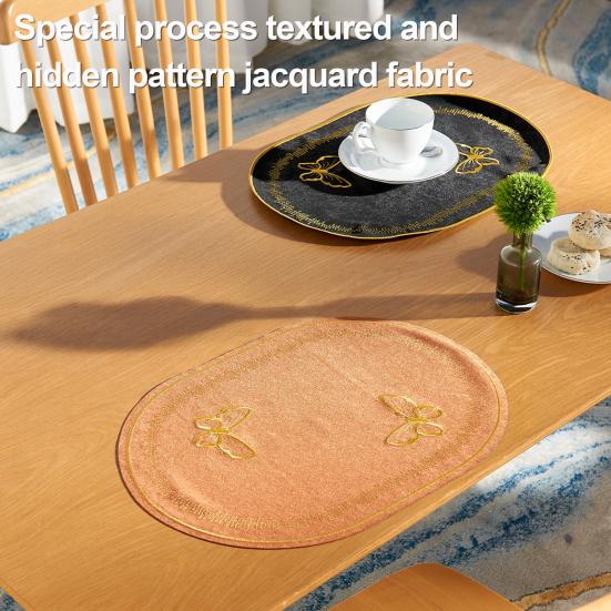 Linen Placemat Embroidery Butterflies Pattern Oval Heat-Resistant Stain-resistant Placemat Dining Accessories