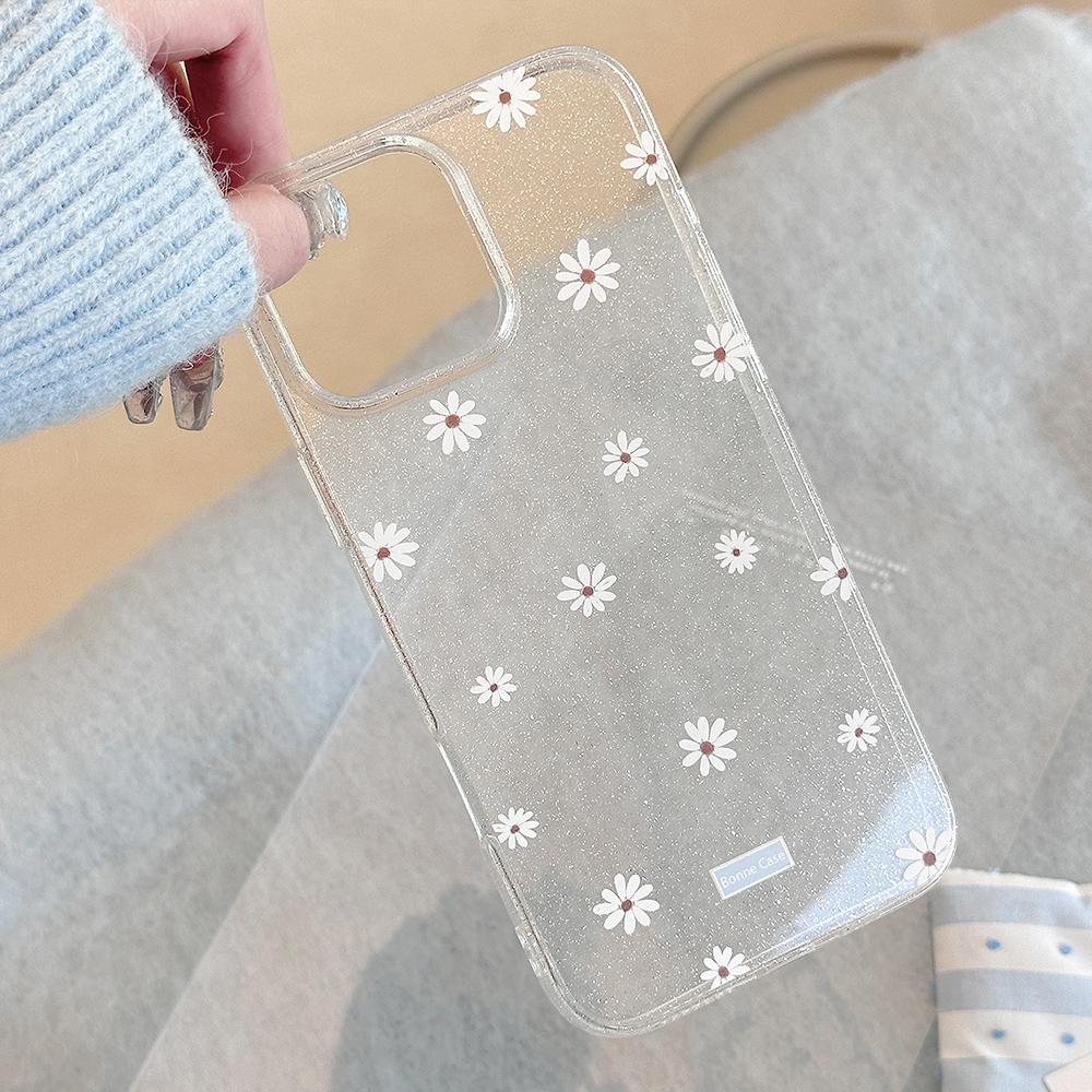 

Glitter Bling Cute Daisy Phone Case for IPhone 16 14 15 13 12 11 Pro Max Lovely Flower Silicone Clear Soft Stand Holder Cover iPhone 13