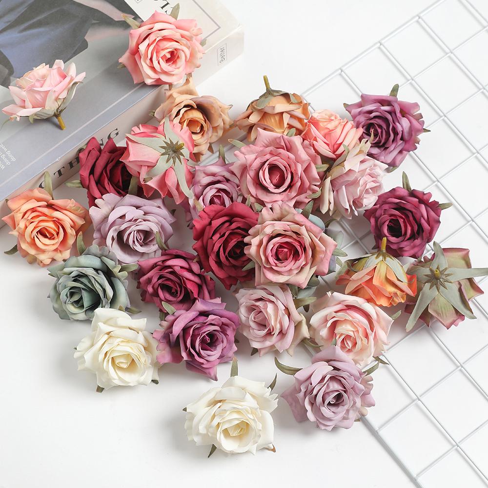 10/20Pcs Artificial Rose Flowers 6.5CM Silk Fake Flowers for Home Room Decor Party Garden Wedding Decoration DIY Gifts Accessory