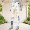 Girls Full Length Fitted Stretch Waist Printed Blue White Yoga Leggings