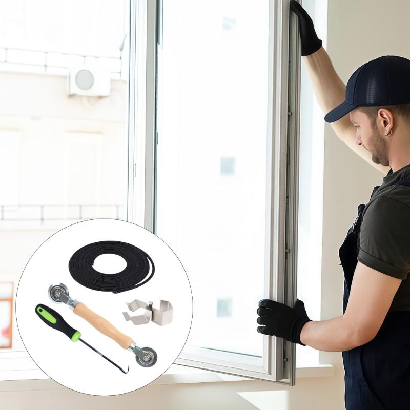 Screen Repair Tool Set With Wooden Roller Spline and Removal Hook For Window Door Meshes Replacement