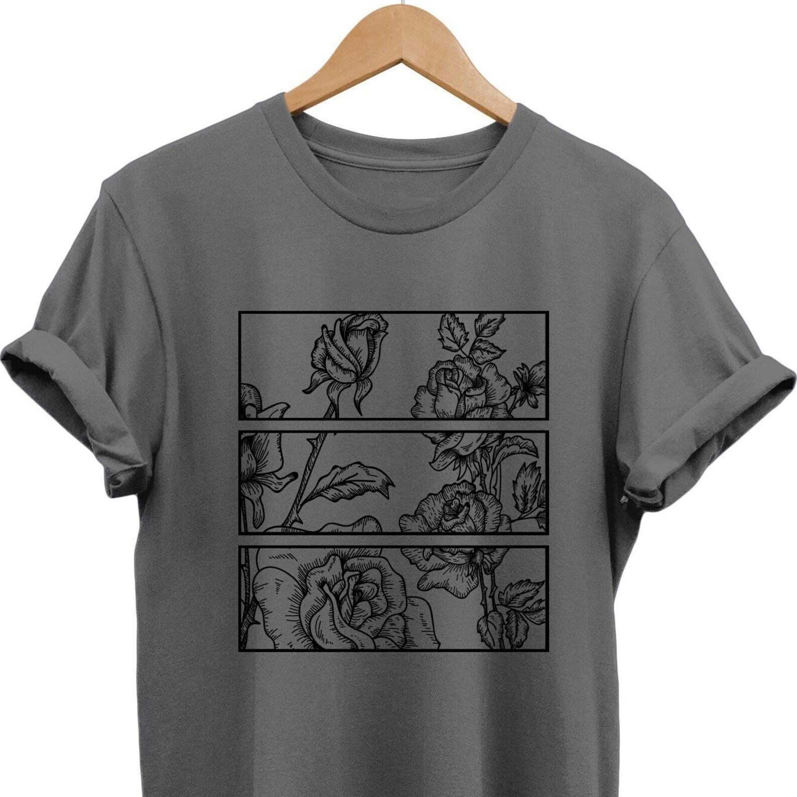Minimalist Black Roses T-Shirt | 90s Grunge Graphic Tee Goth Style 3XL