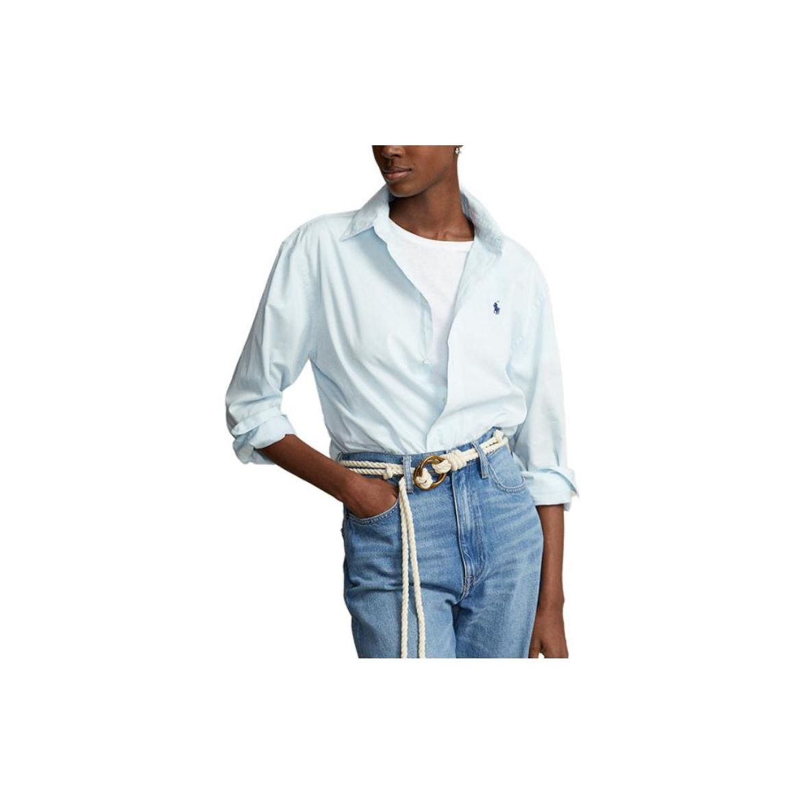 

Polo Ralph Lauren SS23 Однотонная рубашка кэжуал с длинным рукавом, вышитым логотипом и воротником на пуговицах, женская, синяя, WMPOSHTNDO20318-400 M