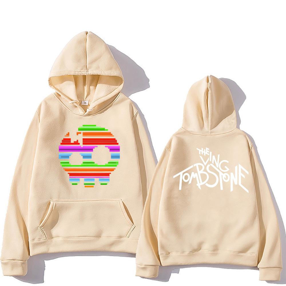 

The Living Tombstone Rainbow Skull Hoodie The Living Tombstone Skull Humorous Graphic Sweatshirts Unisex Long Sleeve Pullovers XXXL хаки