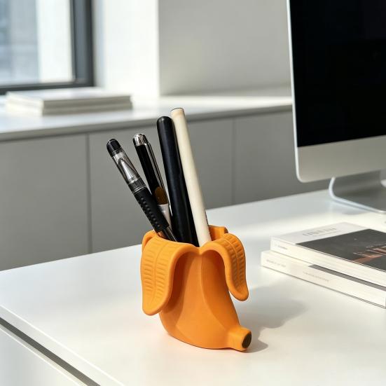 3D Printed Banana Shaped Pen Holder Compact Desk Organizer Storage Decoration for Brushes Stationery Beauty Tools