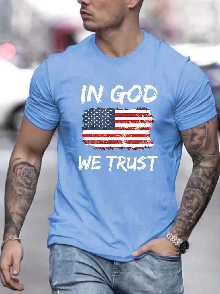 US Flag Print T Shirt In God We Trust US Flag Print T Shirt Tees For Men Casual Short Sleeve Tshirt For Summer Spring Fall