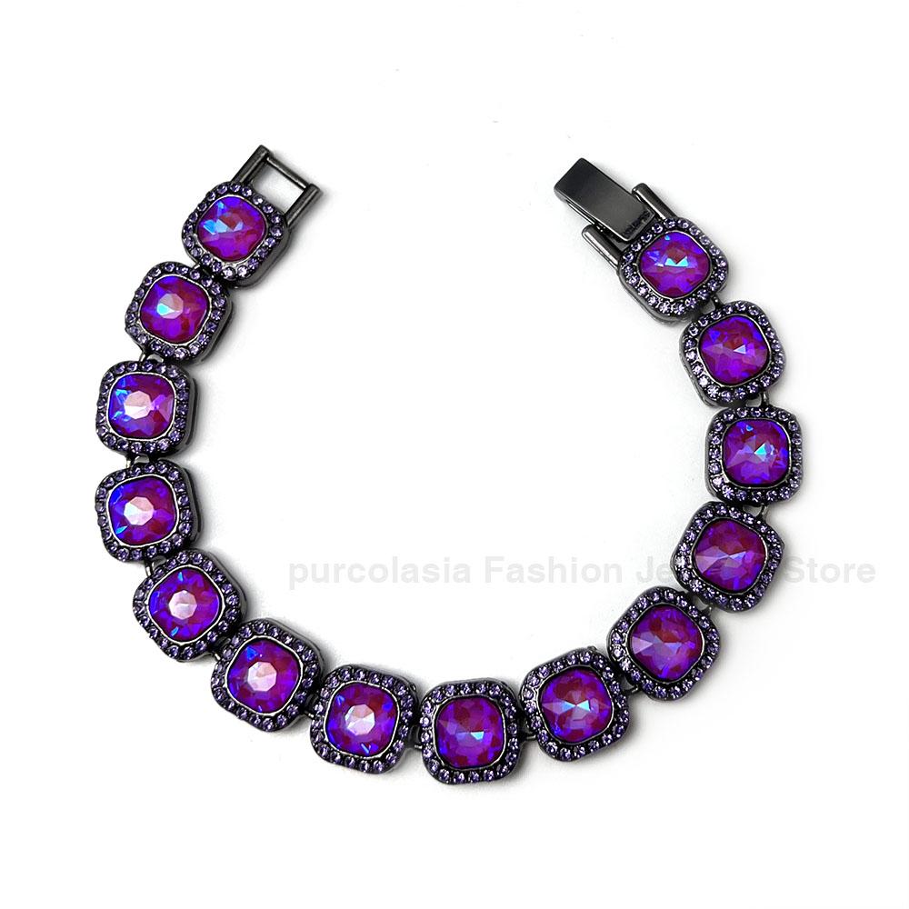 

12mm Blue Purple Bracelet Hip Hop Men Women Bling Iced Out Rhinestones Paved Miami Necklace Tennis Chain Hand 8inch 20cm фіолетовий