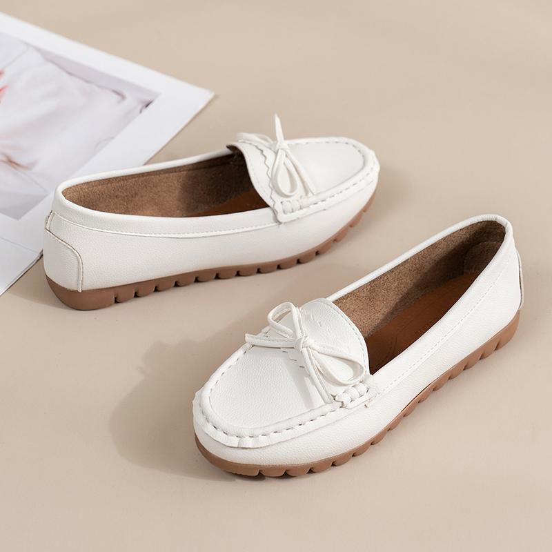 Women's Flat Shoes Autumn New Round Head Mid-mouth Butterfly Knot Soft Sole Anti-slip Wear-resistant Single Shoes