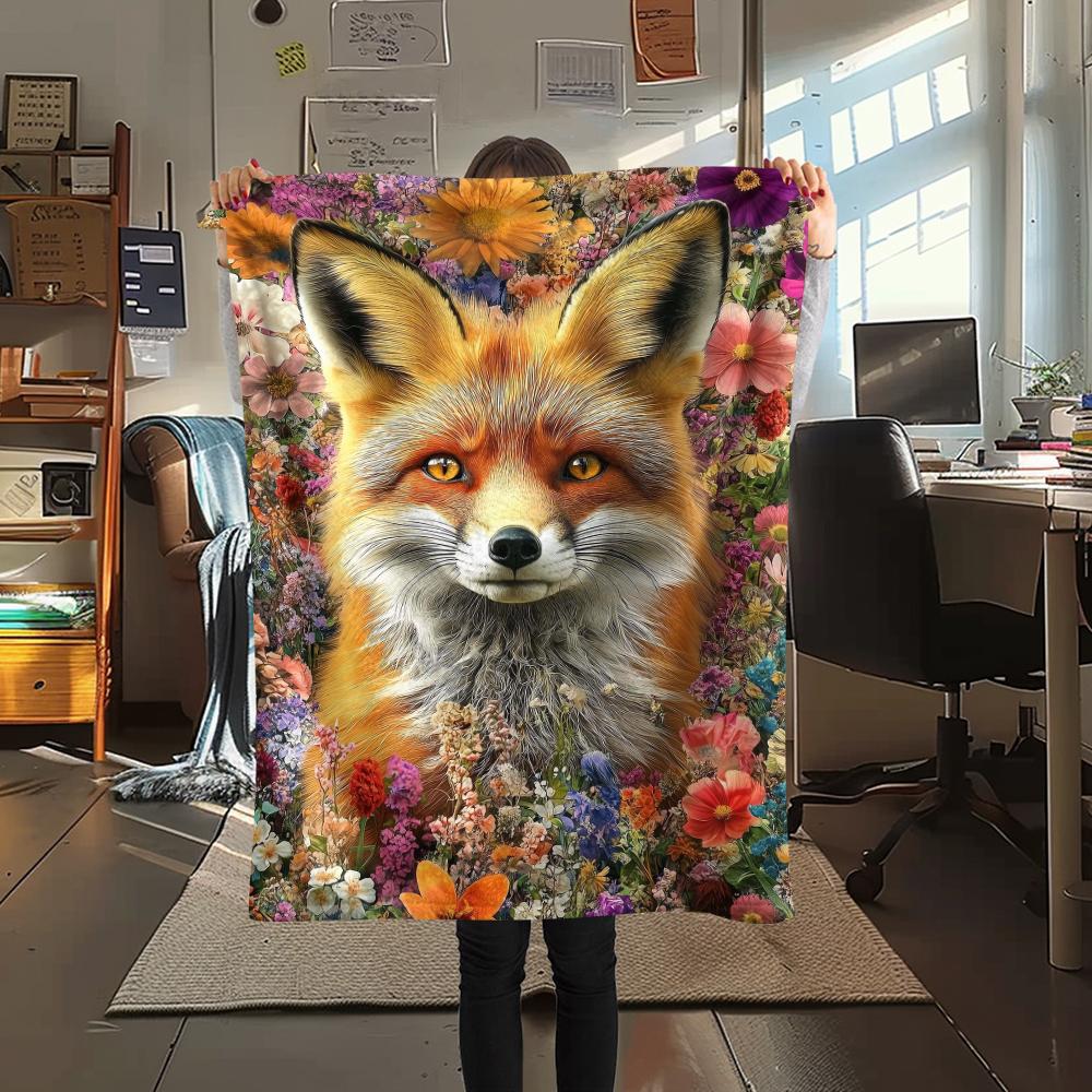 1Pc 3D Fox Print Flannel Blanket, High quality Comfortable for All Seasons, Home Decor, Warmth and Comfort, Perfect for Christmas Gifts