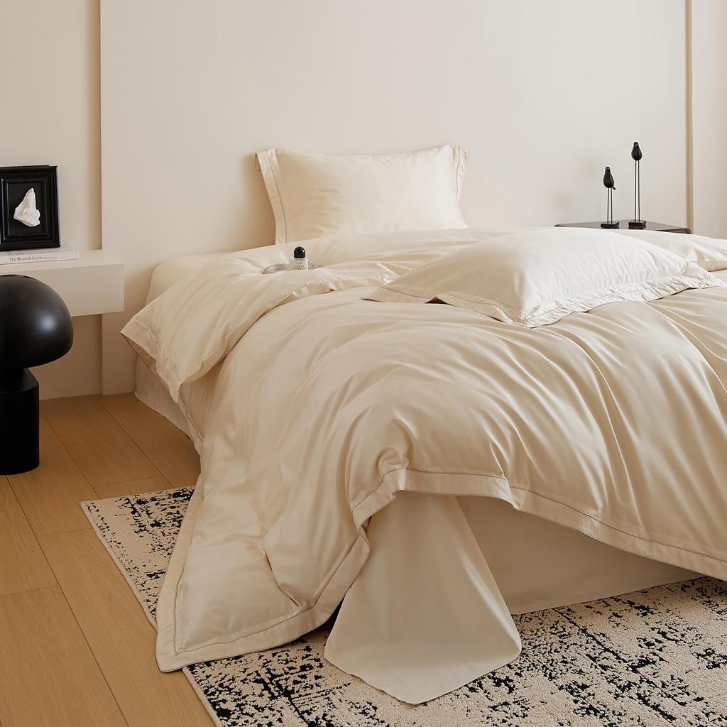 100-Piece Luxury Cotton Satin Bedding Set – Solid Color Duvet Cover with Xinjiang Long-Staple Cotton Sheets.