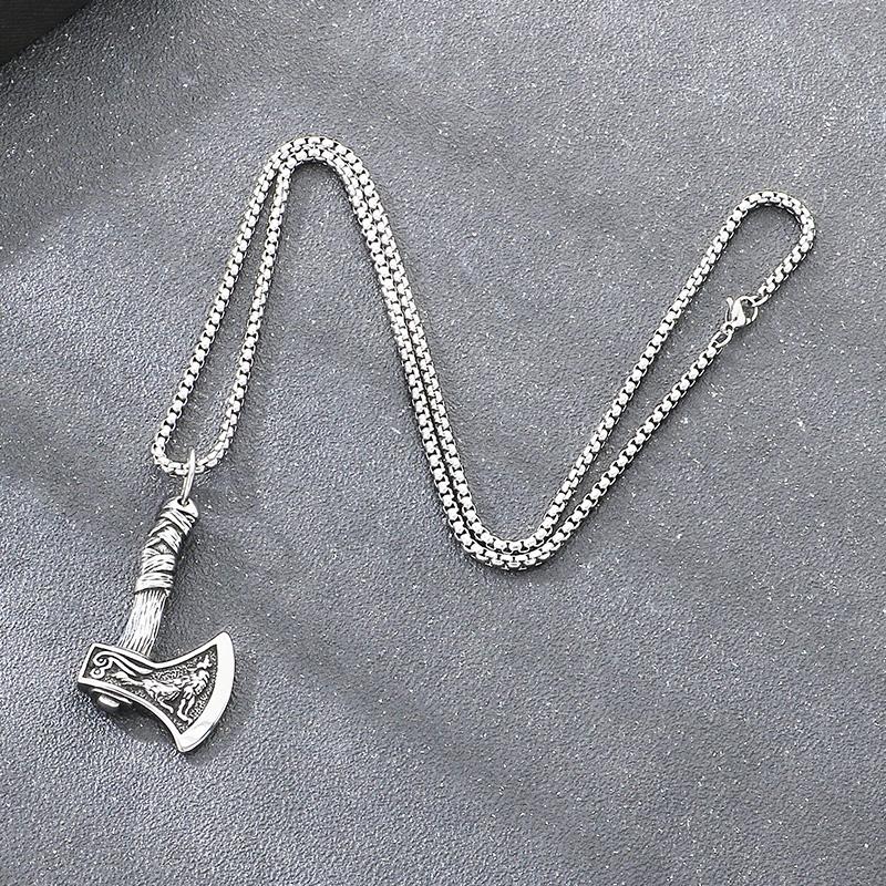 

Norse Viking Axe Pendant Necklace Men s Gothic Stainless Steel Vintage Battle Axe Necklaces Gold Color Hip Hop Biker Jewelry with 60cm chain