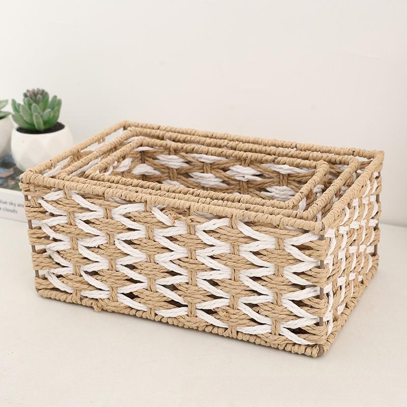 Handgeflochtener Rattan-Aufbewahrungskorb Natürlicher Tisch-Organizer für Snacks Kosmetik Heimdekoration