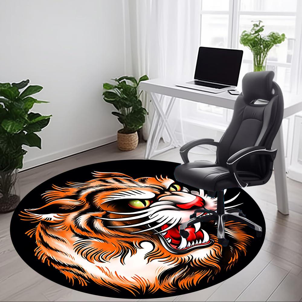 1pc Tiger Head Chair Carpet for Office, Round Non Slip Durable Large Size Office Carpet, Suitable for Office