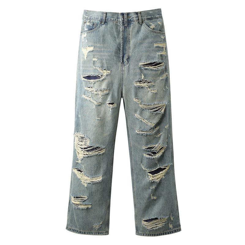 Męskie spodnie jeansowe Fashion Hi Street Ripped Oversize Hip Hop Denim Spodnie Luźny krój w trudnej sytuacji Dna