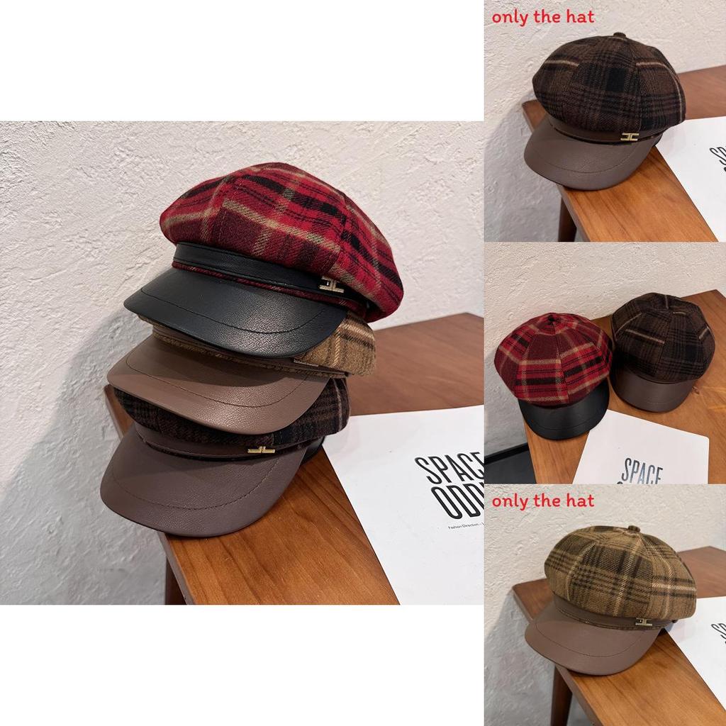 Retro Octagonal Beret Hat For Women With Grid Design For Autumn And Winter