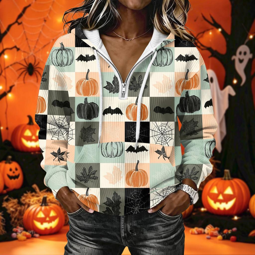 Women's Long Sleeve Halloween Print Hoodie Pullover with Casual Top
